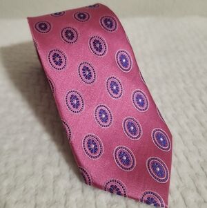 Ted Baker Metallic Pink Silk Tie with Blue Medallions